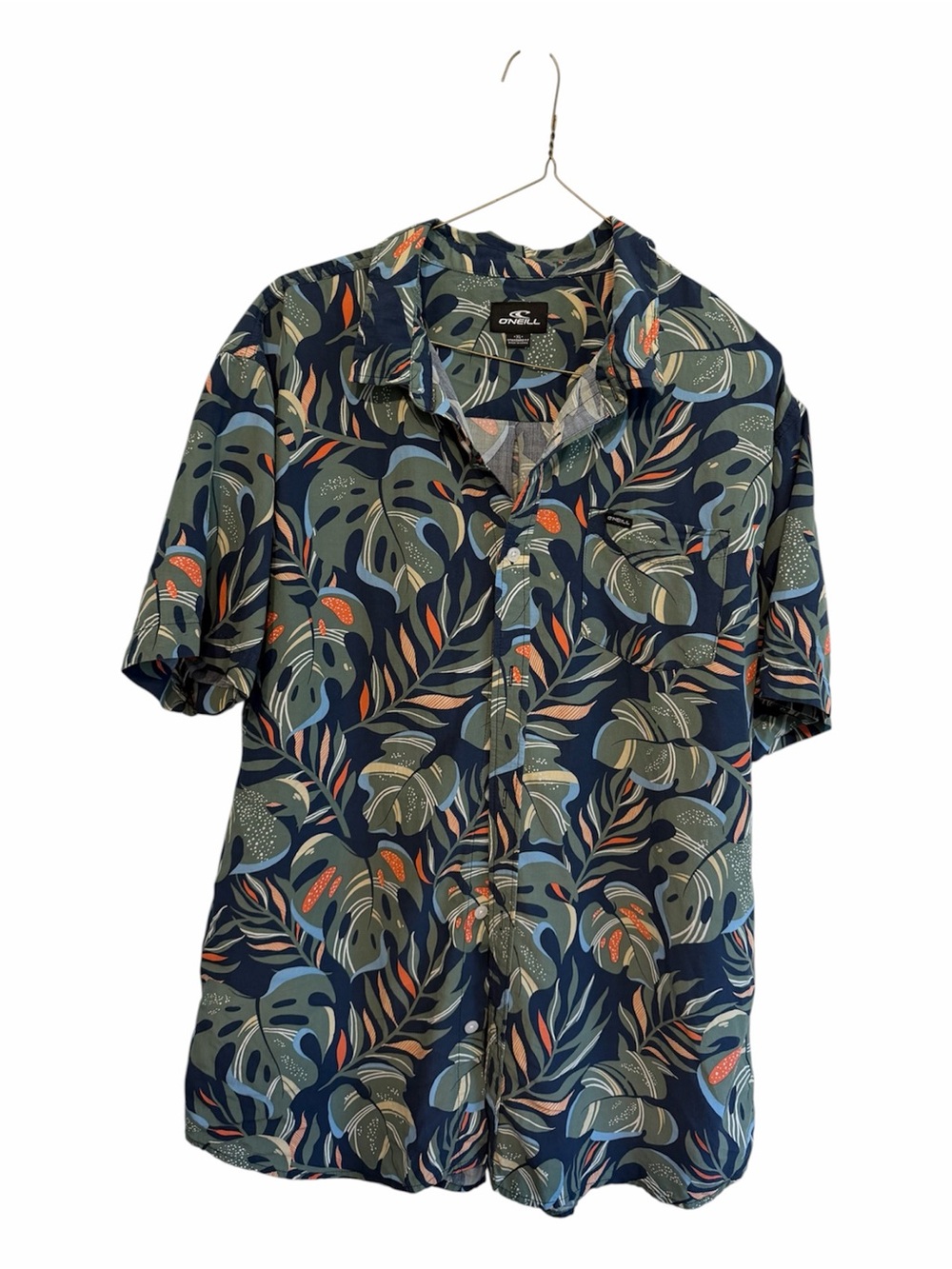 O'Neill Navy Tropical Leaf Short-Sleeve Button-Down Shirt